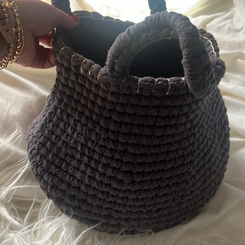 CRATE AND BARREL Crate & Kids Uma Grey Crochet Rope Bin
